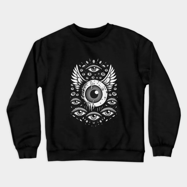 Spooky Eyes and Angel Wings Crewneck Sweatshirt by Psycho Slappy